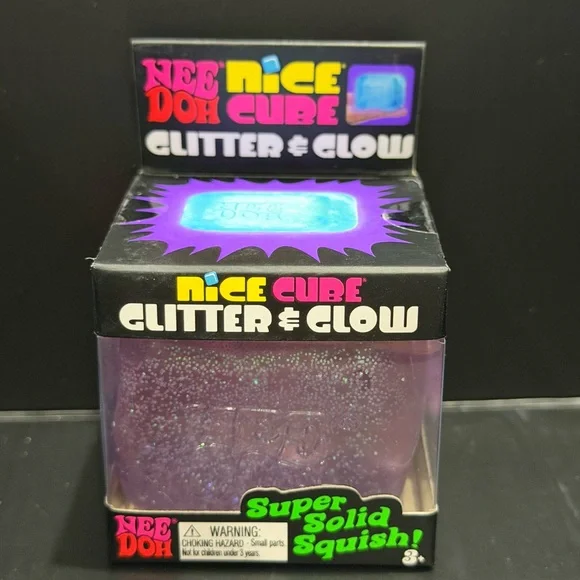 NWT NeeDoh Nice Cube Glitter Glow Purple Squeeze Fidget Tactile Sensory Toy - Picture 1 of 6
